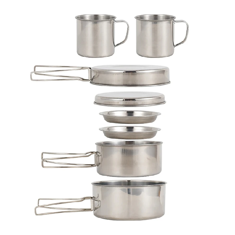 Camping Cooking Gear Set - 8pcs/Set Camping Cookware Mess Kit Stainless