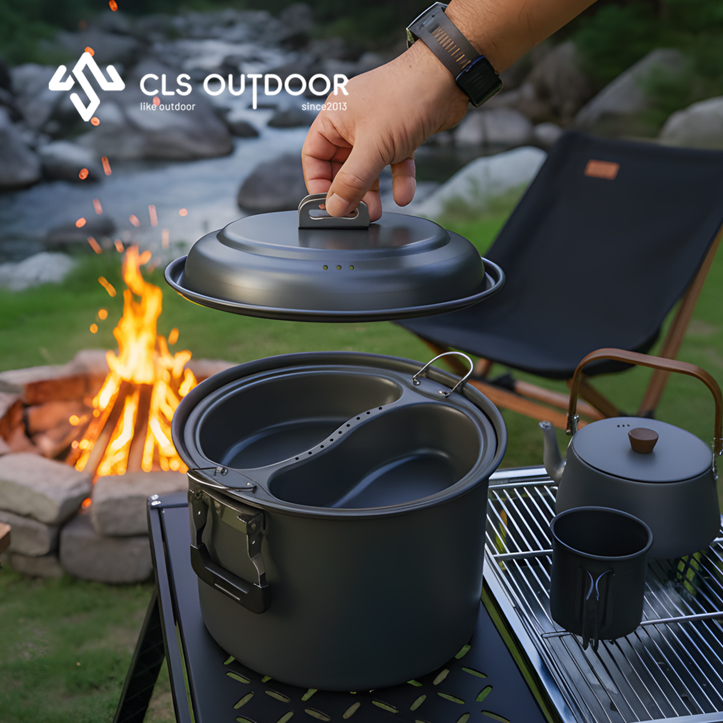 Camping Cooking Pot Large - 6.5L Large Capacity Mandarin Duck Steaming