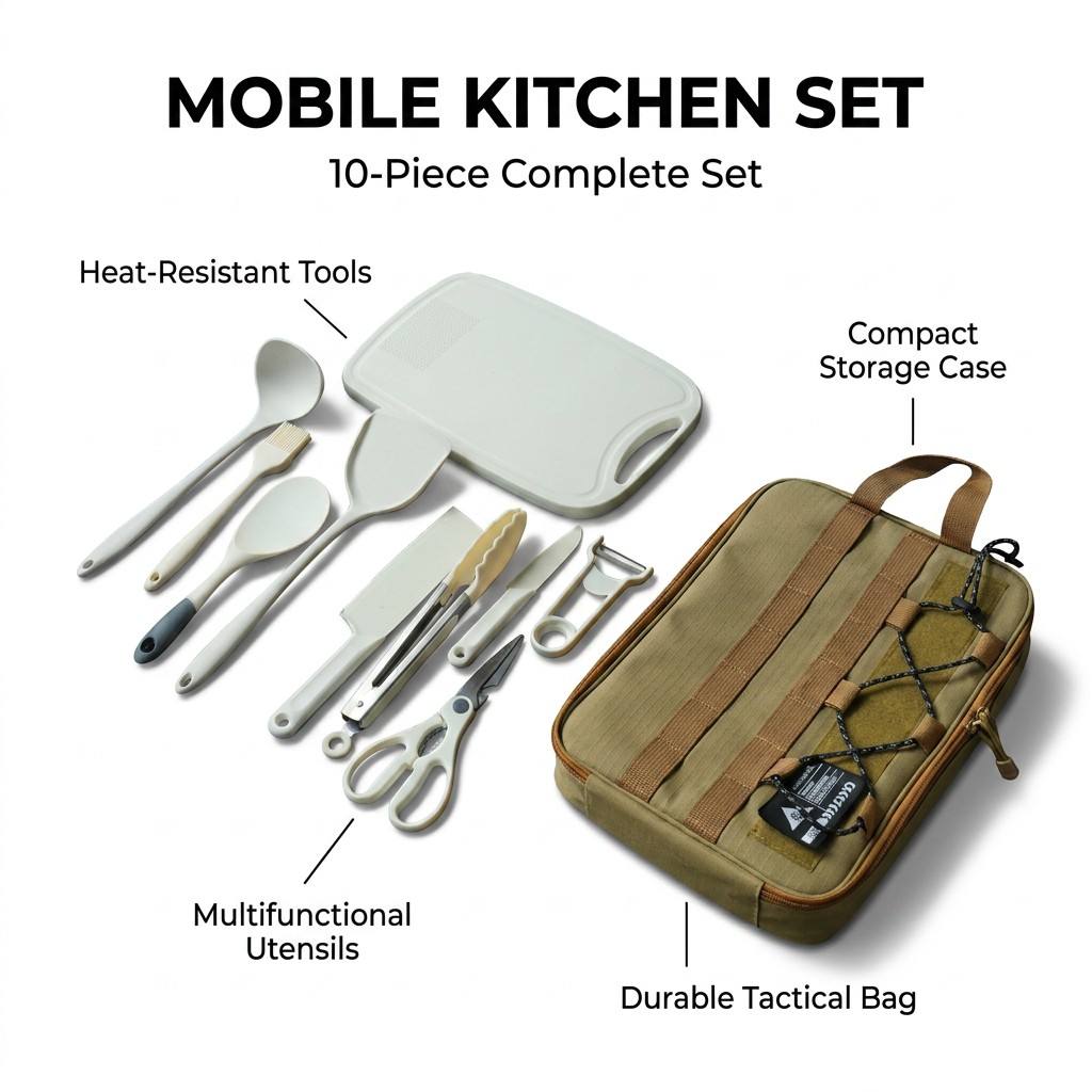 Camping Cooking Gear Set - Portable 9Pcs Camping Kitchenware Set Outdoor