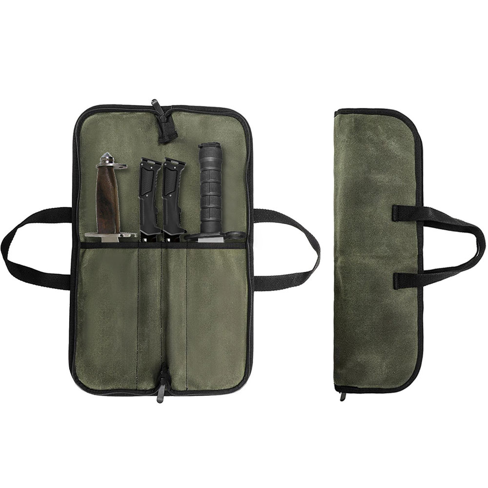 Camping Cooking Equipment - Waxed Canvas Knife Roll Bag Multi