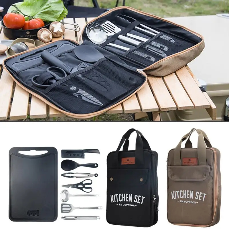 Camping Cooking Gear Set - 8pcs Camping Kitchen Cookware Set Portable