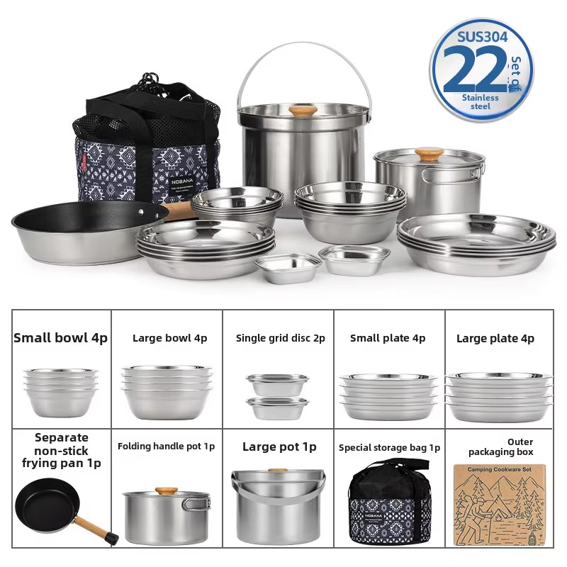 Camping Cooking Gear Set - NOBANA Newest Outdoor Stainless Steel Pot