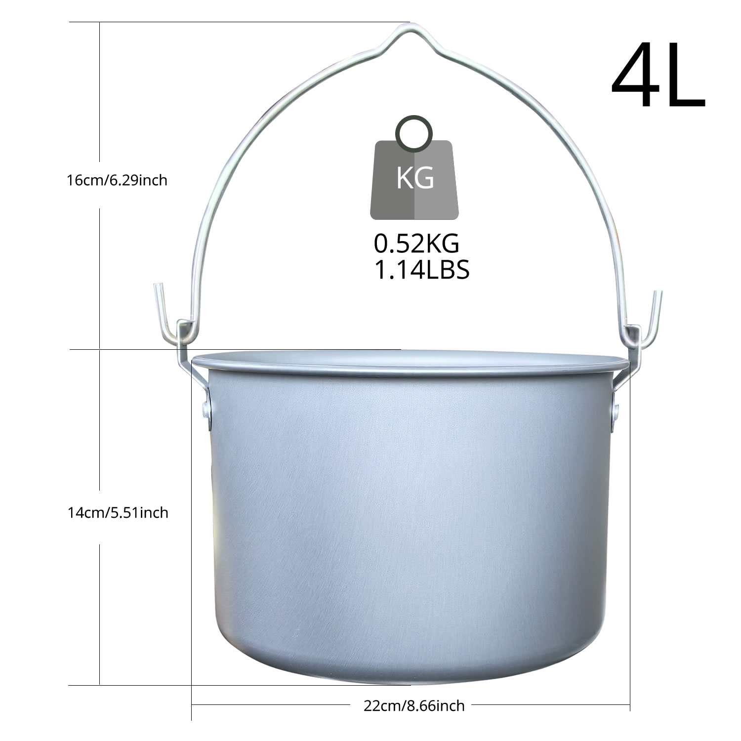 Camping Cooking Pot Large - 4L Outdoor Hanging Pot Camping Picnic
