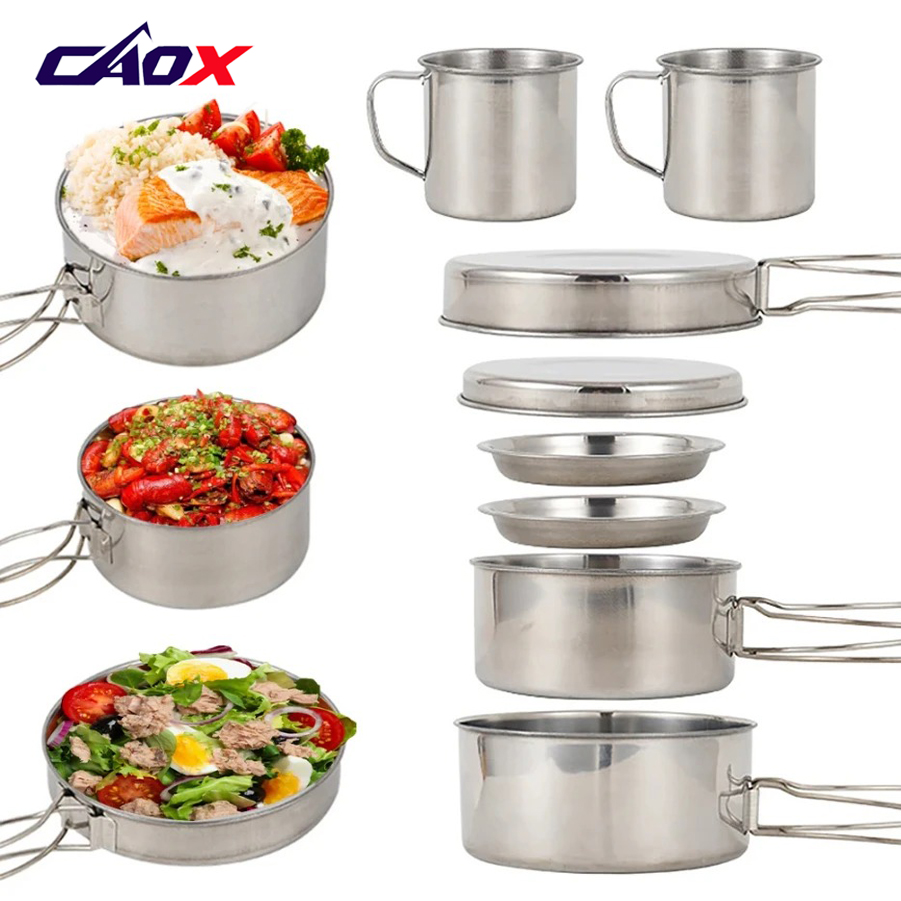 CAOX 8pcs/Set Camping Cookware - Camping Cooking Mess Kit 评论和价格
