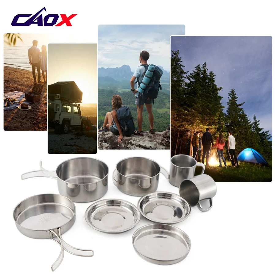 CAOX 8pcs/Set Camping Cookware - Camping Cooking Mess Kit 评论和价格