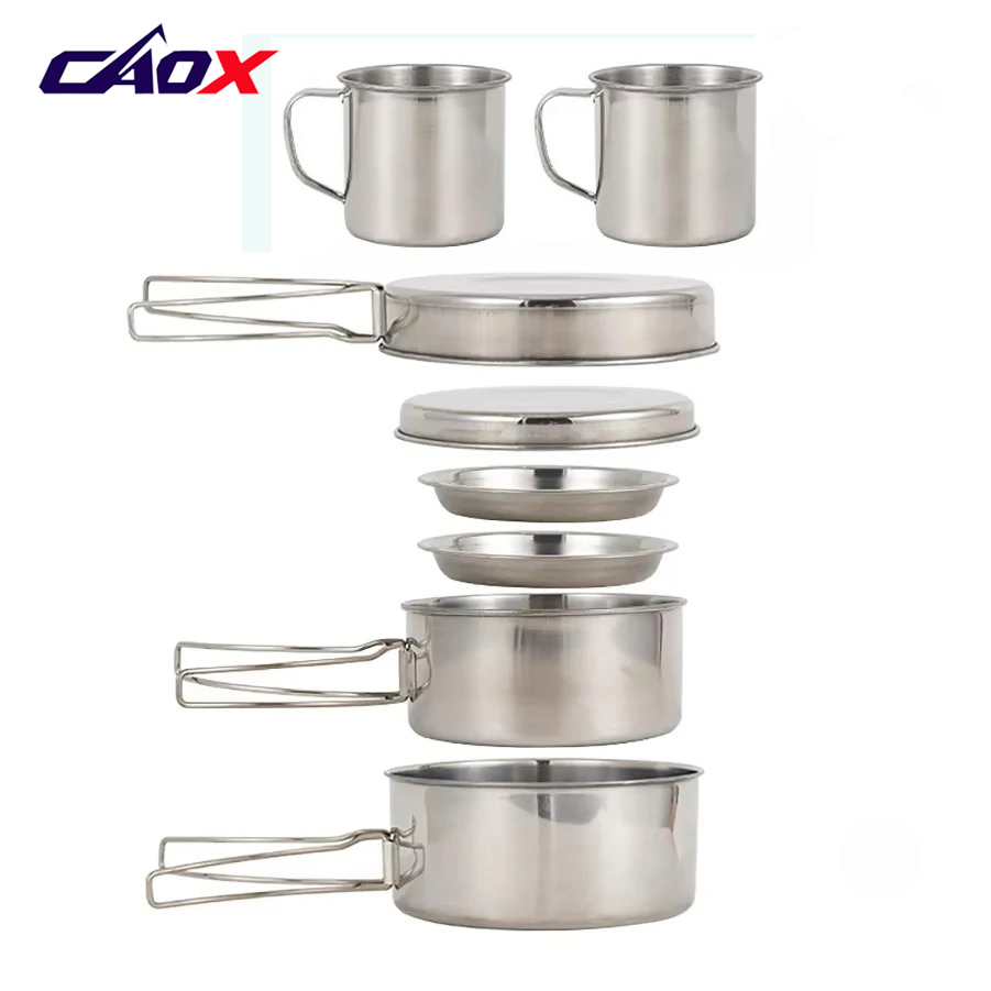 CAOX 8pcs/Set Camping Cookware - Camping Cooking Mess Kit 评论和价格