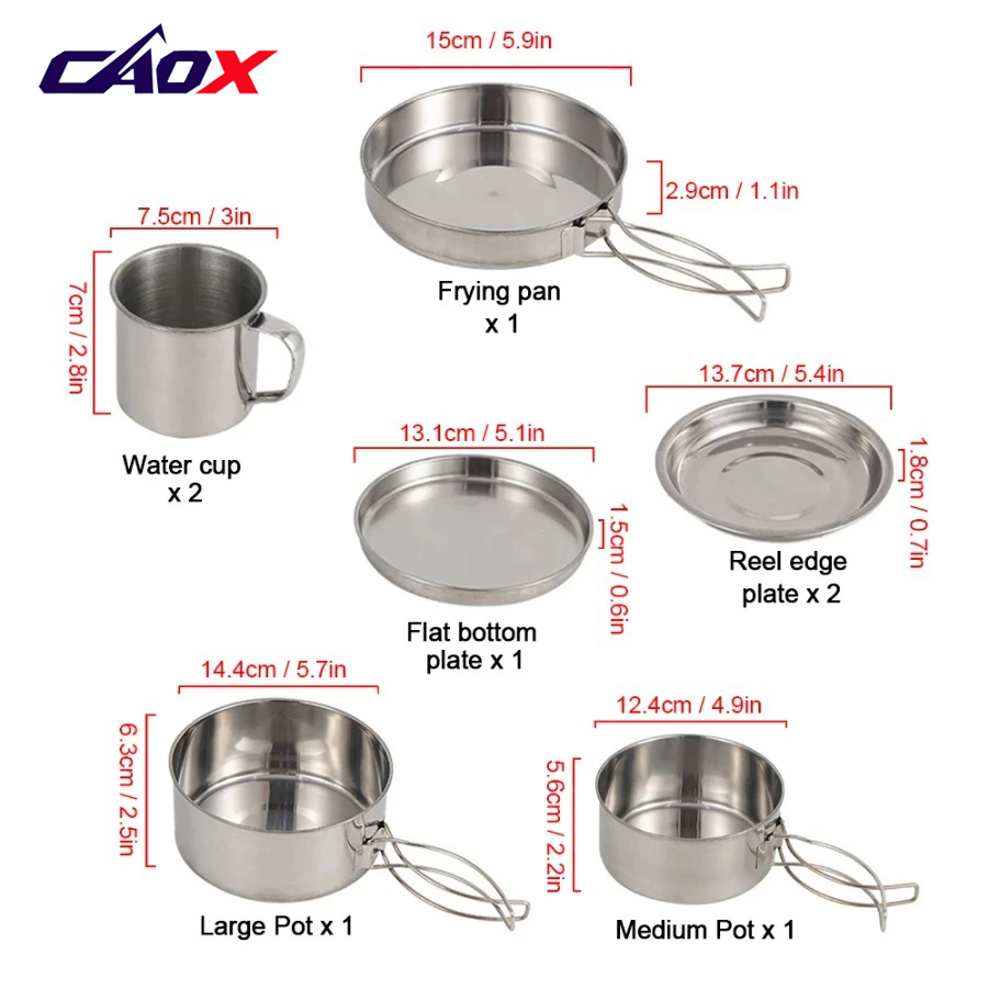CAOX 8pcs/Set Camping Cookware - Camping Cooking Mess Kit 评论和价格