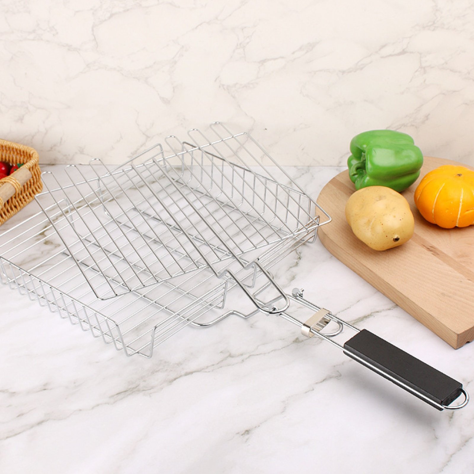 Wood Handle Grill Basket Porta - Camping Cooking Portable 评论和价格