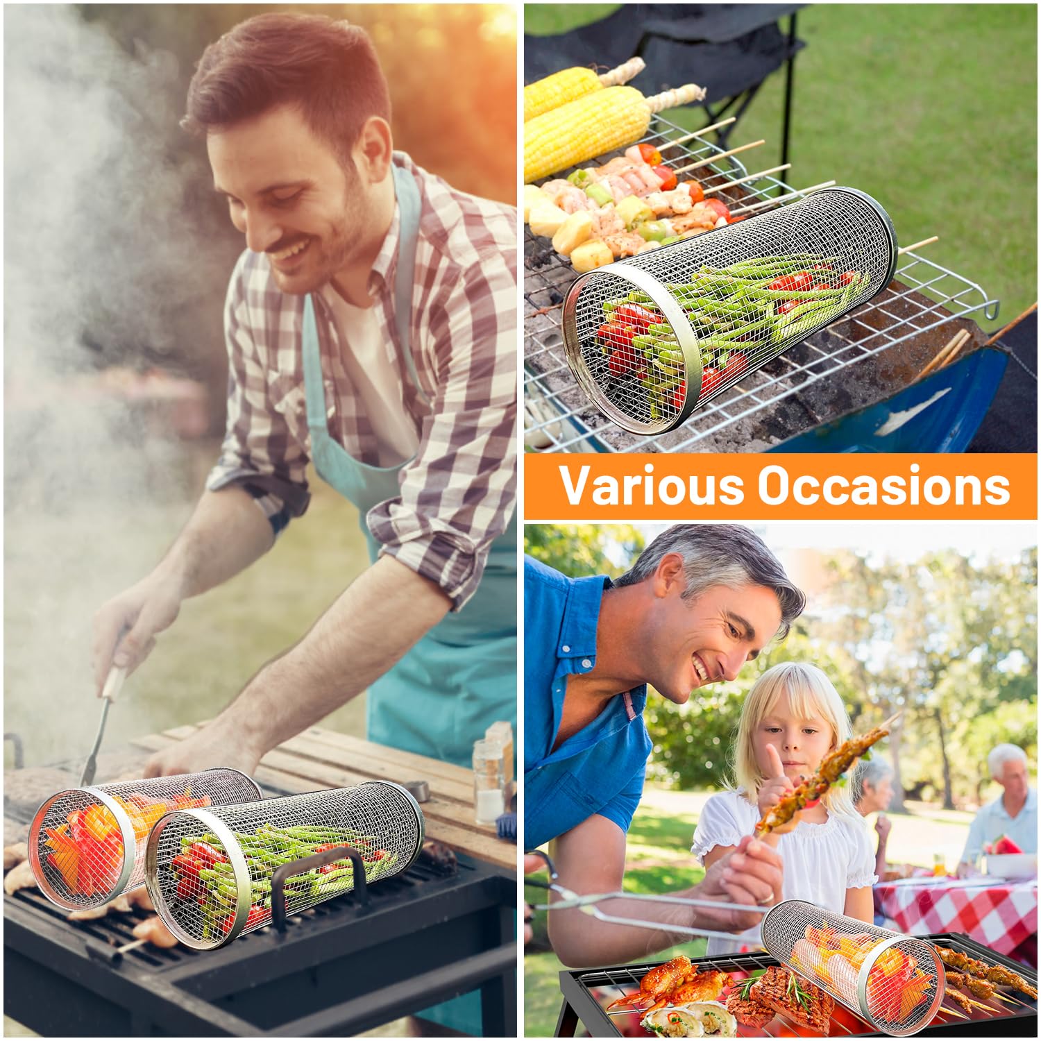 2 Pieces Rolling Grilling Bask - Camping Cooking Gear Set 评论和价格